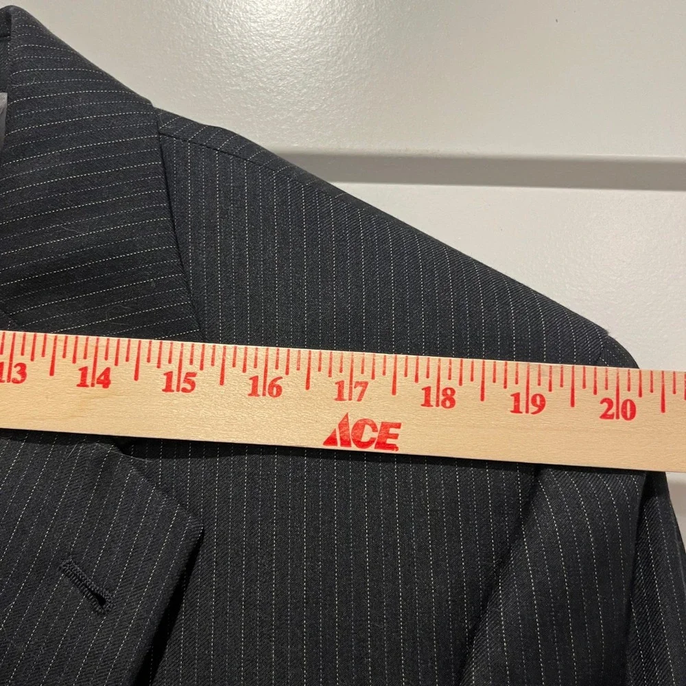 Jos. A. Bank Mens Black Pinstripe Two Button Suit Blazer and Cuffed Pants Set